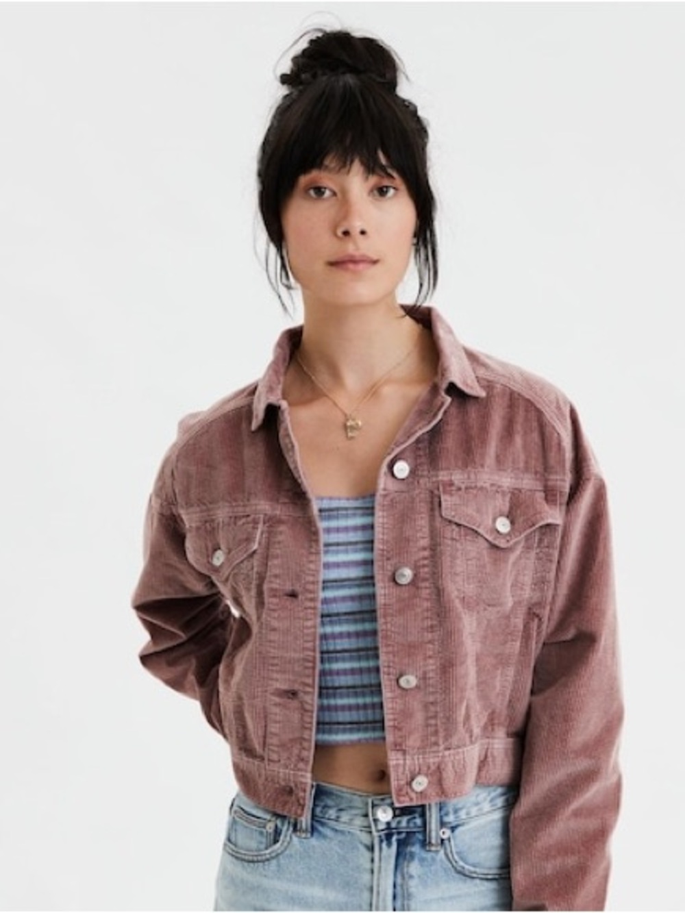 AMERICAN EAGLE WOMEN BROWN CORDUROY TRUCKER JACKET Size M - Picture 5 of 8